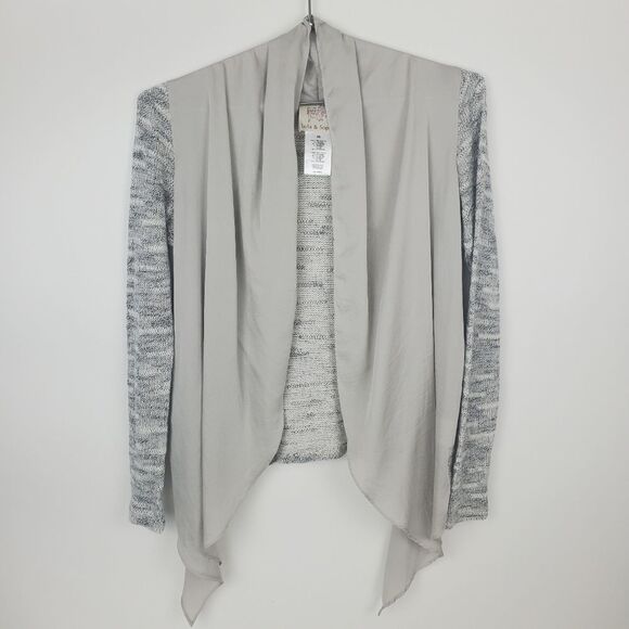 LOLA & SOPHIE Open Front Drape Knit Cardigan Sweater Contrast Fabric Career Work - Picture 2 of 5